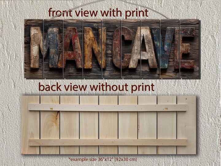Man Cave Distressed Wood Sign Rustic Masculine Den Wall Art