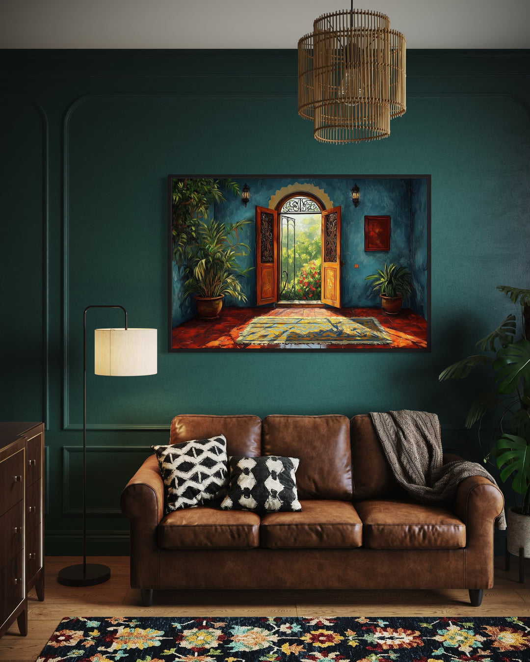 Traditional Indian Living Room Painting Framed Canvas Wall Art in living room