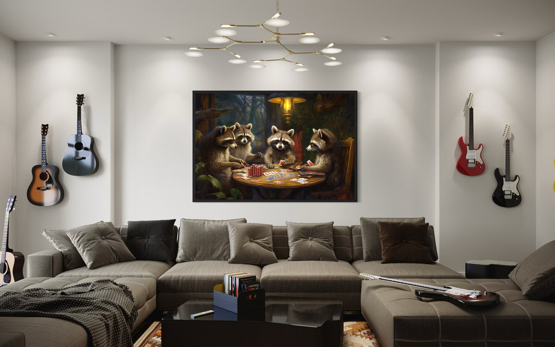 a living room filled with furniture and a painting on the wall