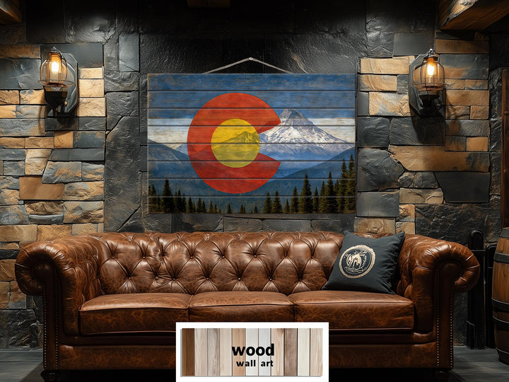 Colorado Flag And Rockies Mashup Distressed Wood Wall Art