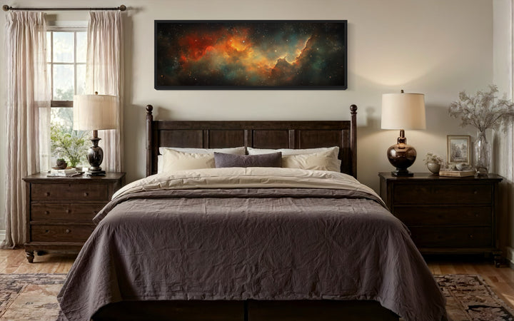 Galaxy Universe Long Narrow Canvas Wall Art above bed