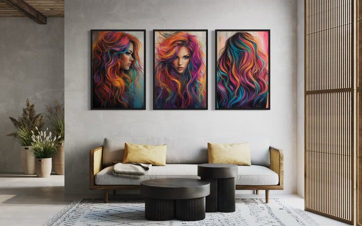 Rainbow Colored Woman wall art in hair salon