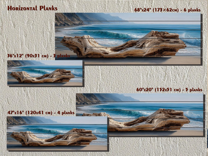 Driftwood On Beach Long Horizontal Coastal Distressed Wood Wall Art