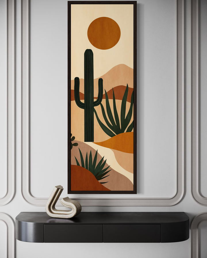 Midcentury Modern Desert Cactus Tall Narrow Vertical Wall Art close up