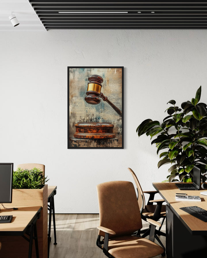 Judge's Gavel Framed Canvas Wall Decor in law firm