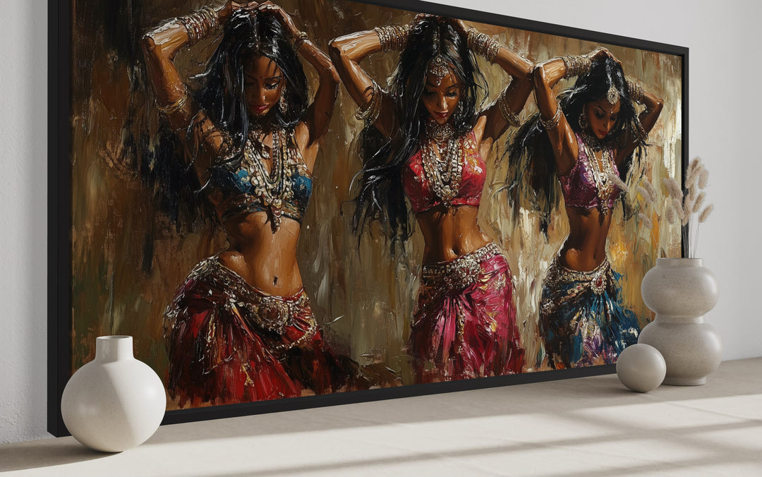 Three Indian Belly Dancers Framed Canvas Wall Art side view