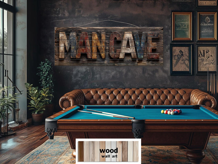 Man Cave Distressed Wood Sign Rustic Masculine Den Wall Art