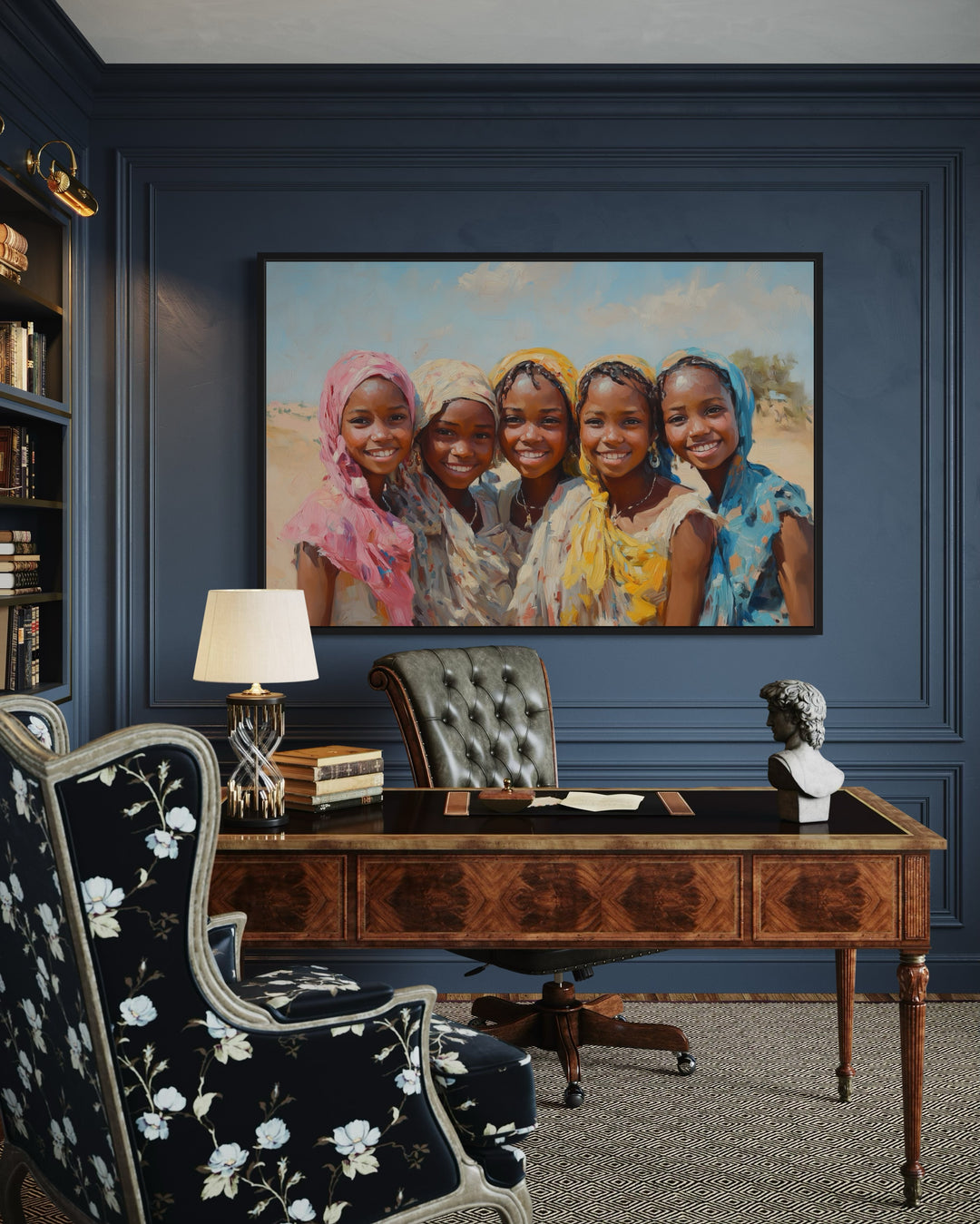 Smiling African Girls In Traditional Clothes Framed Canvas Wall Art