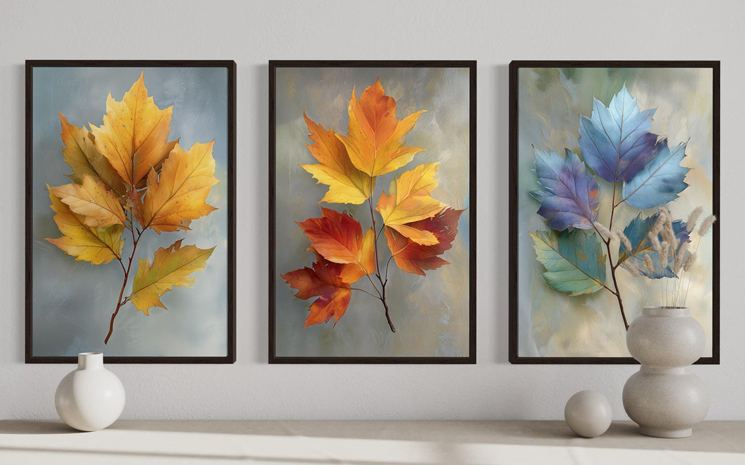 Colorful Autumn Leaves Wall Art Set of 3