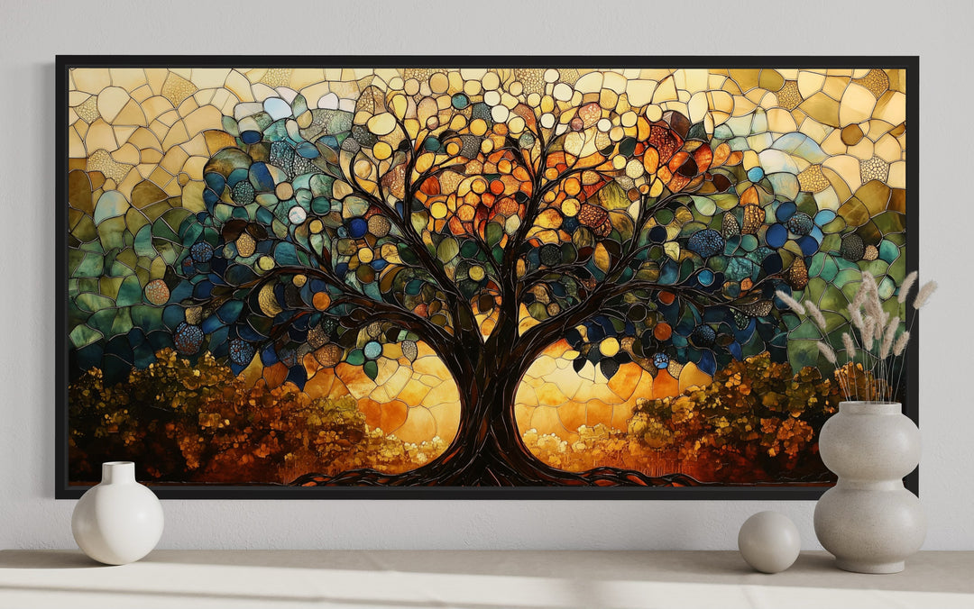 Yggdrasil - Stained Glass Style Tree Of Life Canvas Wall Art close up