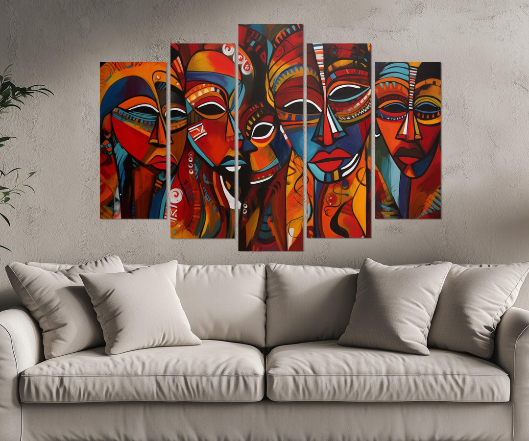 5 Piece African Masks Multi-Panel Canvas Wall Art