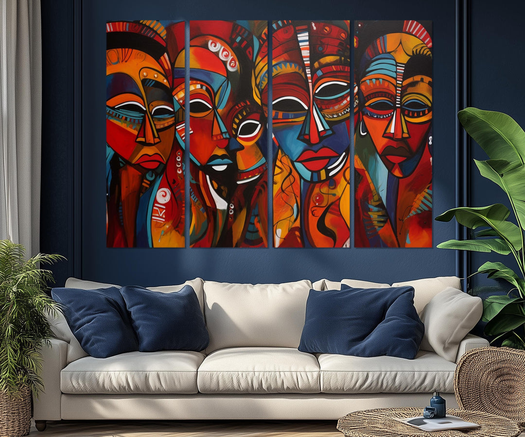 5 Piece African Masks Multi-Panel Canvas Wall Art