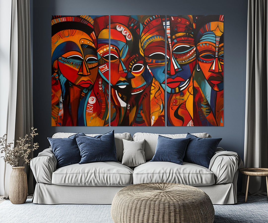 5 Piece African Masks Multi-Panel Canvas Wall Art