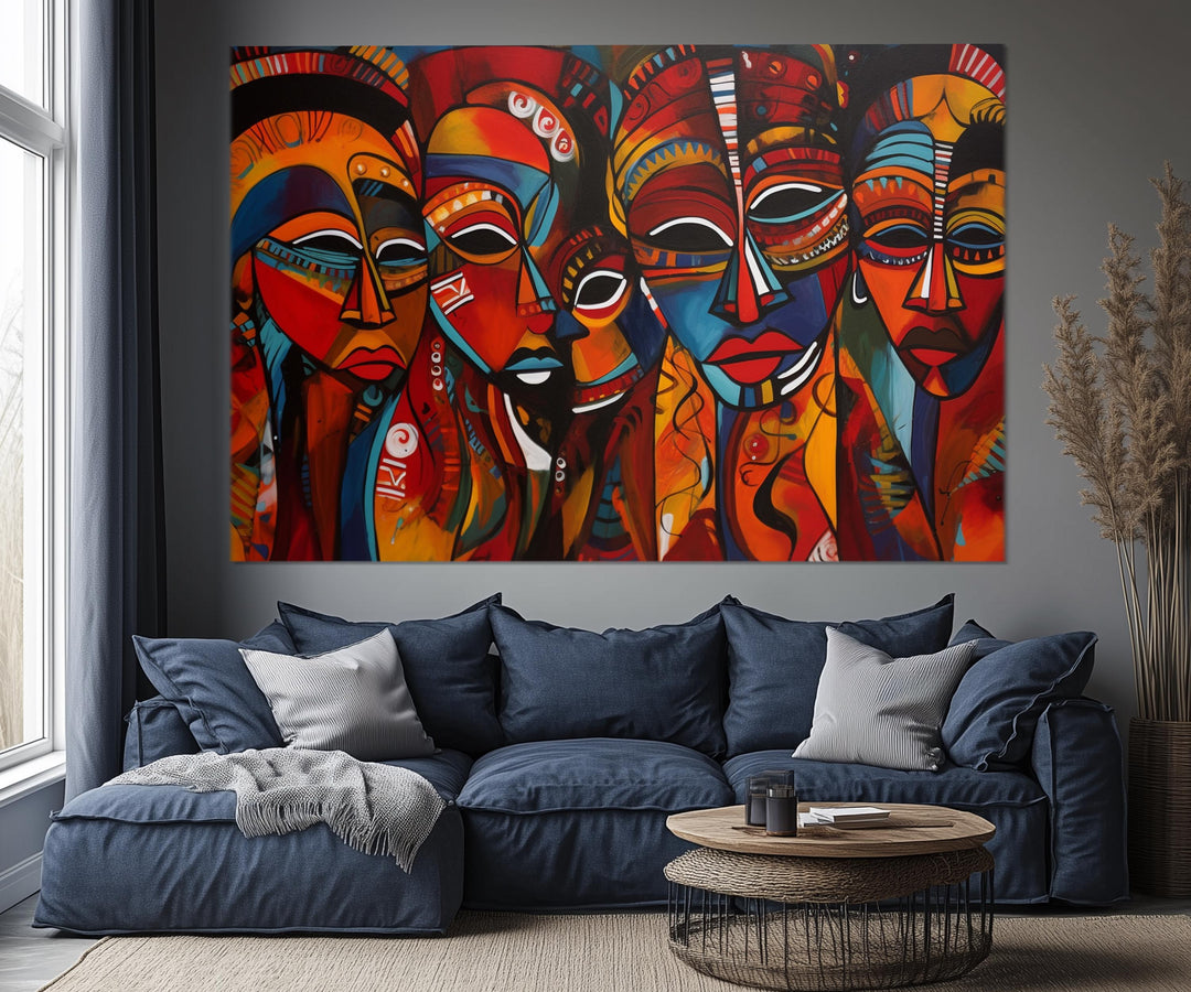 5 Piece African Masks Multi-Panel Canvas Wall Art