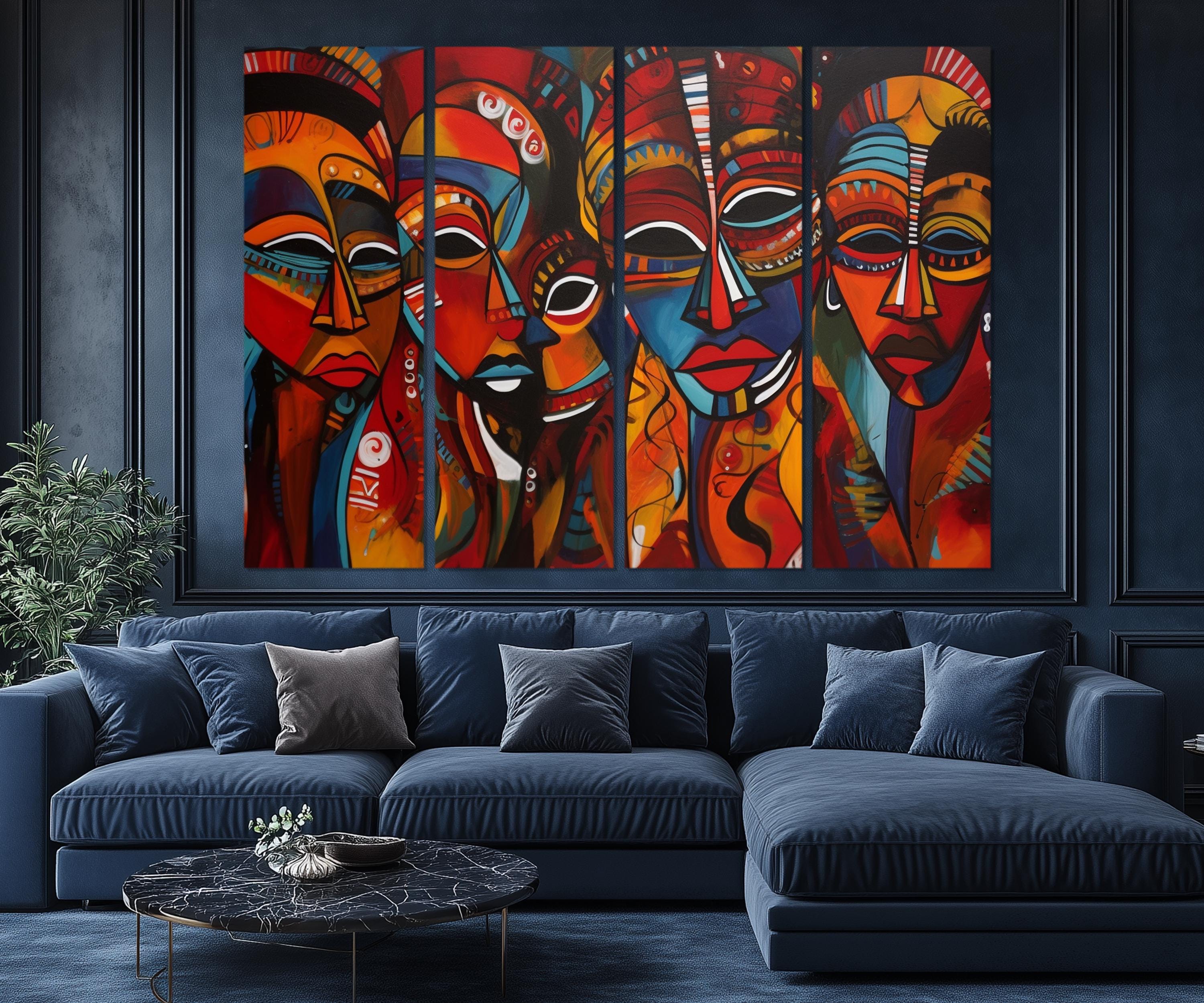 5 Piece African Masks Multi Panel Canvas Wall Art