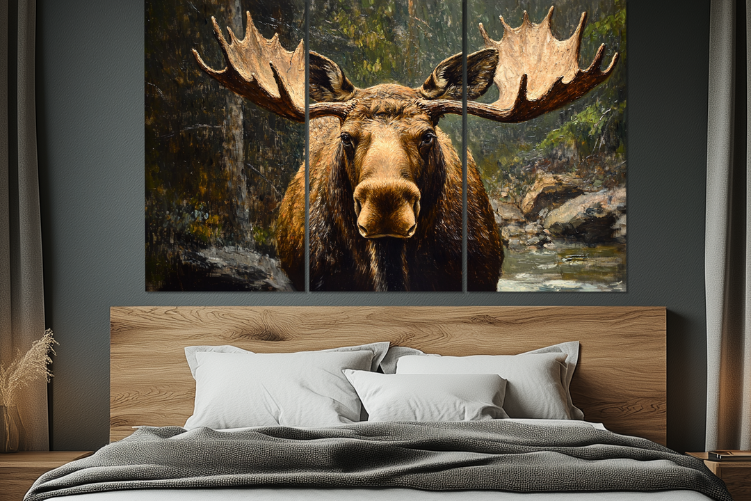 5 Piece Antique Moose In The Forest Multi-Panel Wall Art For Cabin Decor