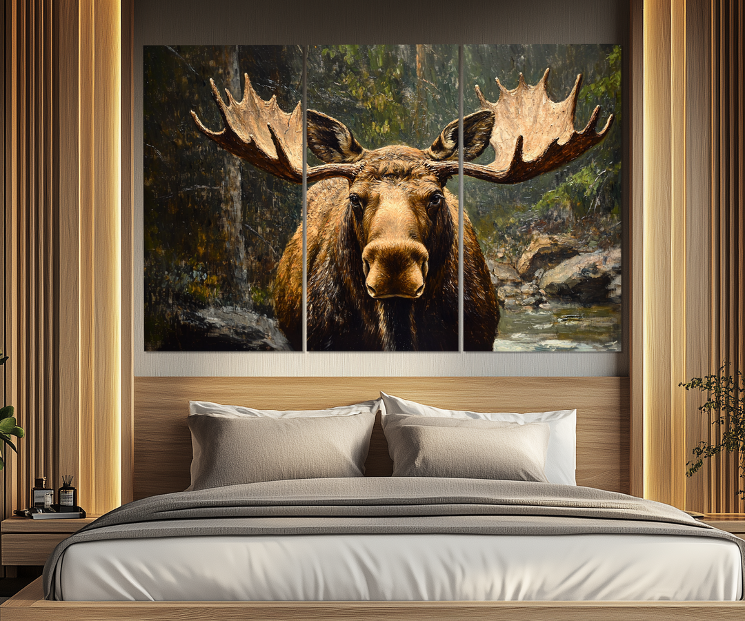 5 Piece Antique Moose In The Forest Multi-Panel Wall Art For Cabin Decor