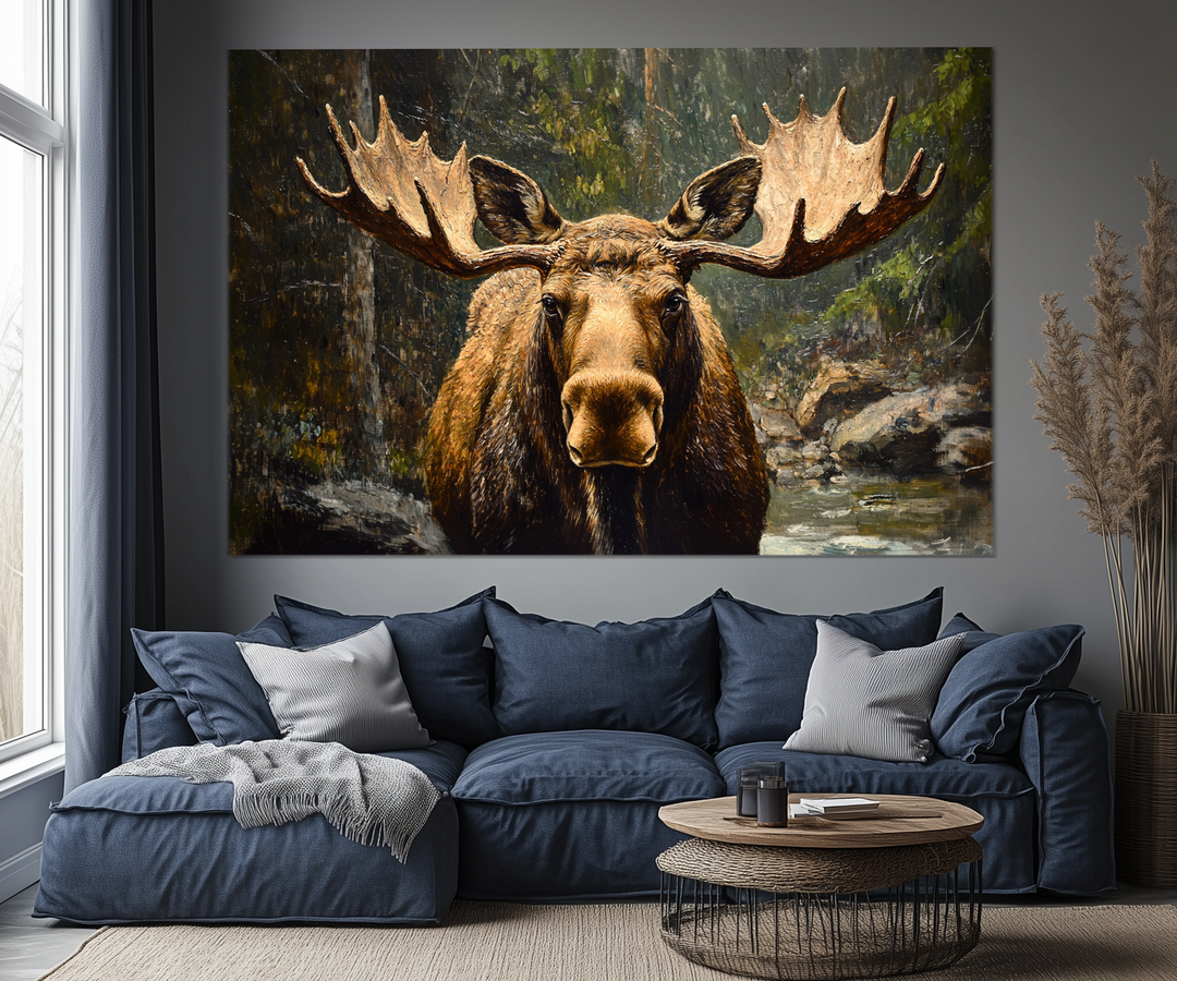 5 Piece Antique Moose In The Forest Multi-Panel Wall Art For Cabin Decor