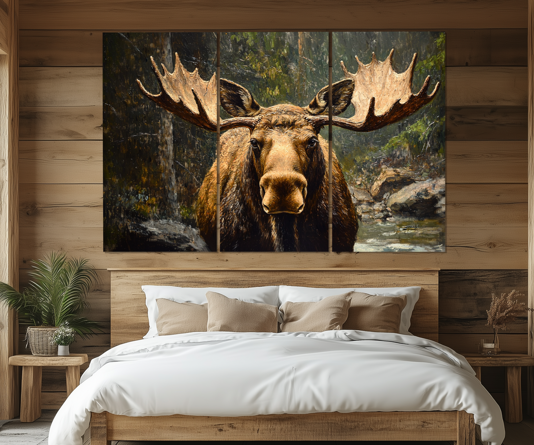 5 Piece Antique Moose In The Forest Multi-Panel Wall Art For Cabin Decor