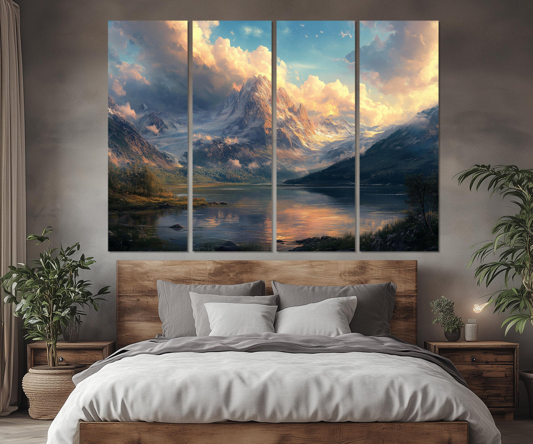 5 Piece Antique Mountain Lake Landscape Multi-Panel Wall Art