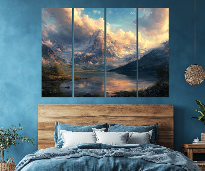 5 Piece Antique Mountain Lake Landscape Multi-Panel Wall Art