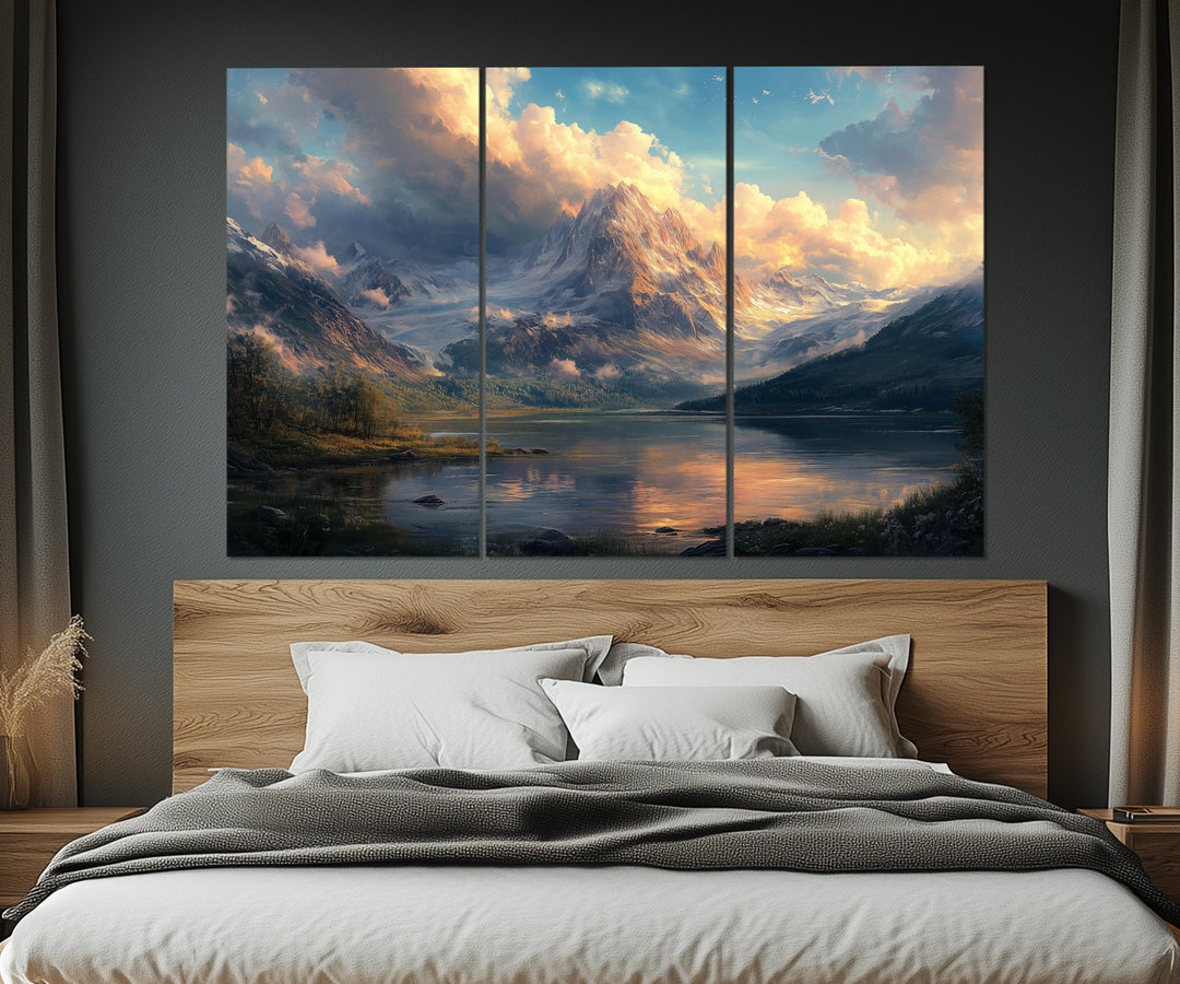 5 Piece Antique Mountain Lake Landscape Multi-Panel Wall Art