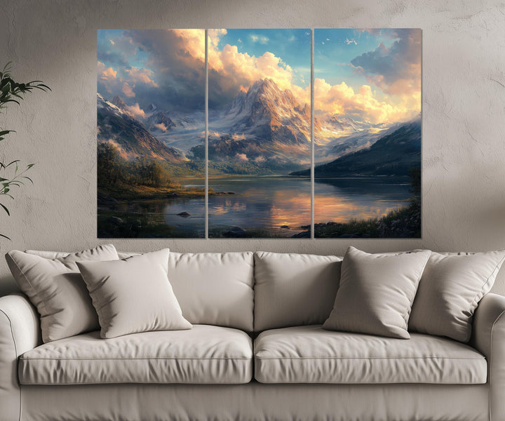 5 Piece Antique Mountain Lake Landscape Multi-Panel Wall Art