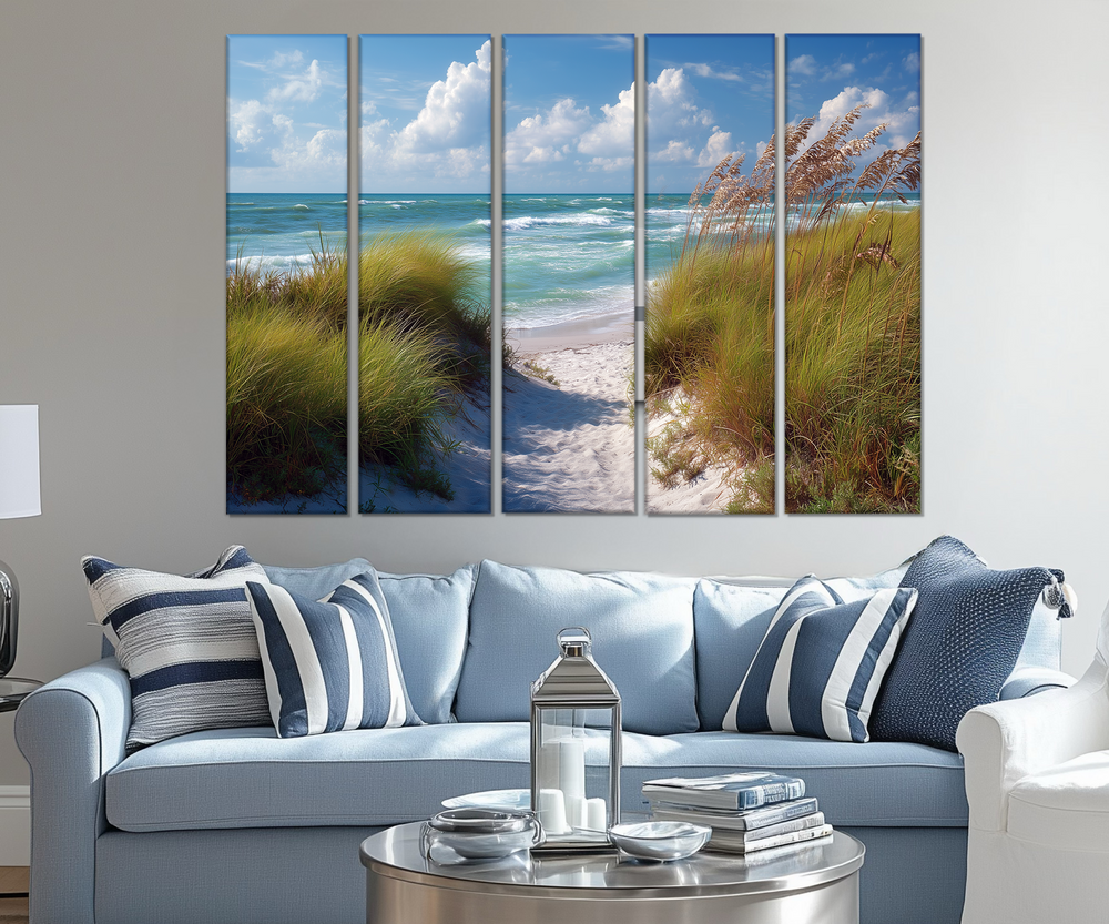 5 Piece Beach Dunes Multi-Panel Coastal Canvas Wall Art