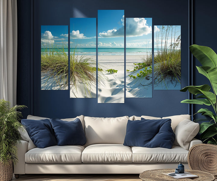 5 Piece Beach Dunes Multi-Panel Coastal Canvas Wall Art