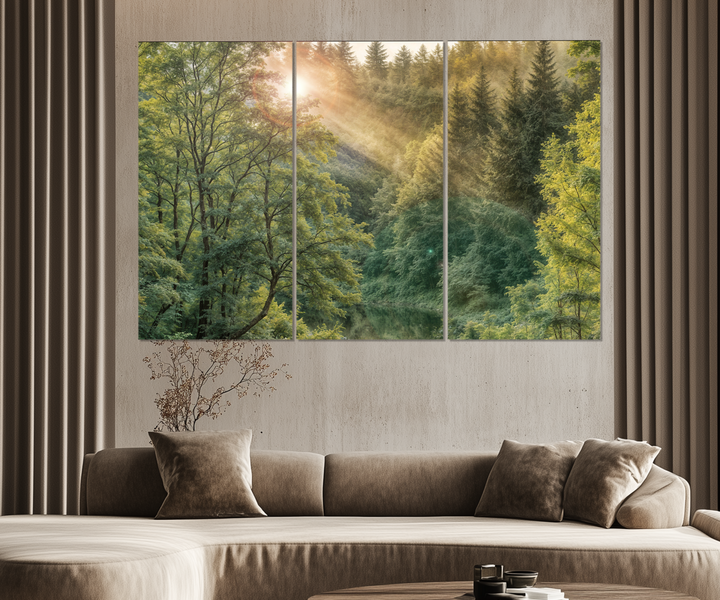 5 Piece Morning Sunrise In The Forest Extra Large Canvas Wall Art