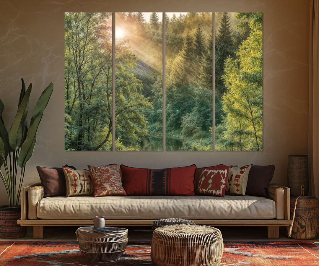 5 Piece Morning Sunrise In The Forest Extra Large Canvas Wall Art