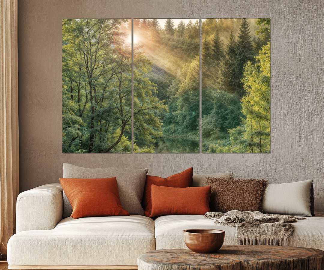 5 Piece Morning Sunrise In The Forest Extra Large Canvas Wall Art