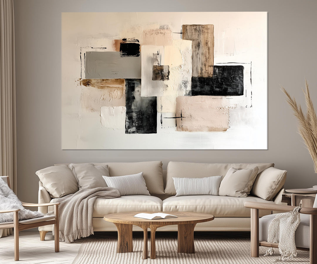 5 Piece Neutral Abstract Wall Art | Modern Minimalist Beige Black – Wall Decor Delights