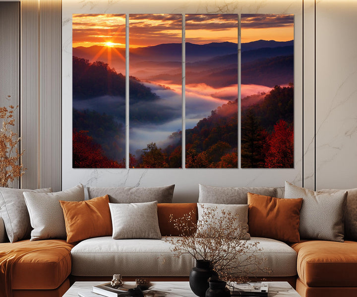 5 Piece Smokey Mountains Sunset Multi-Panel Canvas Wall Art