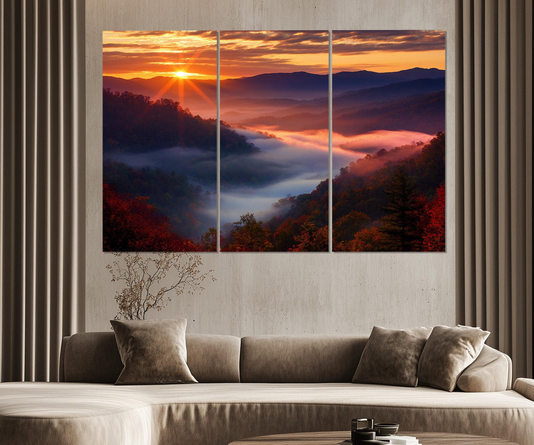 5 Piece Smokey Mountains Sunset Multi-Panel Canvas Wall Art