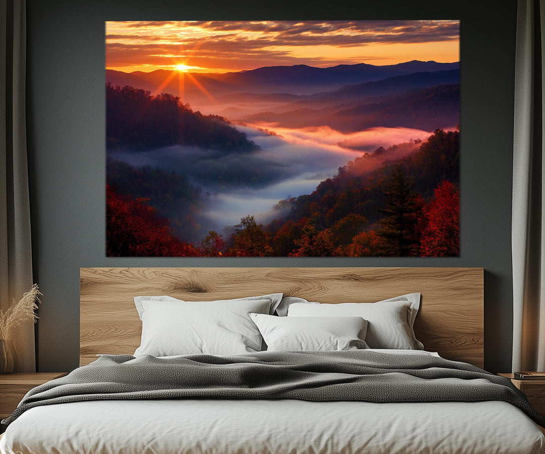 5 Piece Smokey Mountains Sunset Multi-Panel Canvas Wall Art