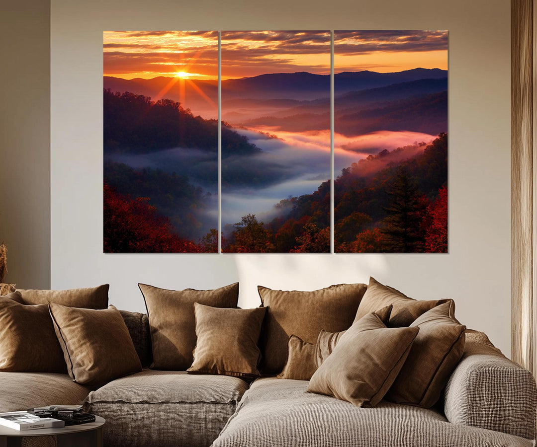 5 Piece Smokey Mountains Sunset Multi-Panel Canvas Wall Art