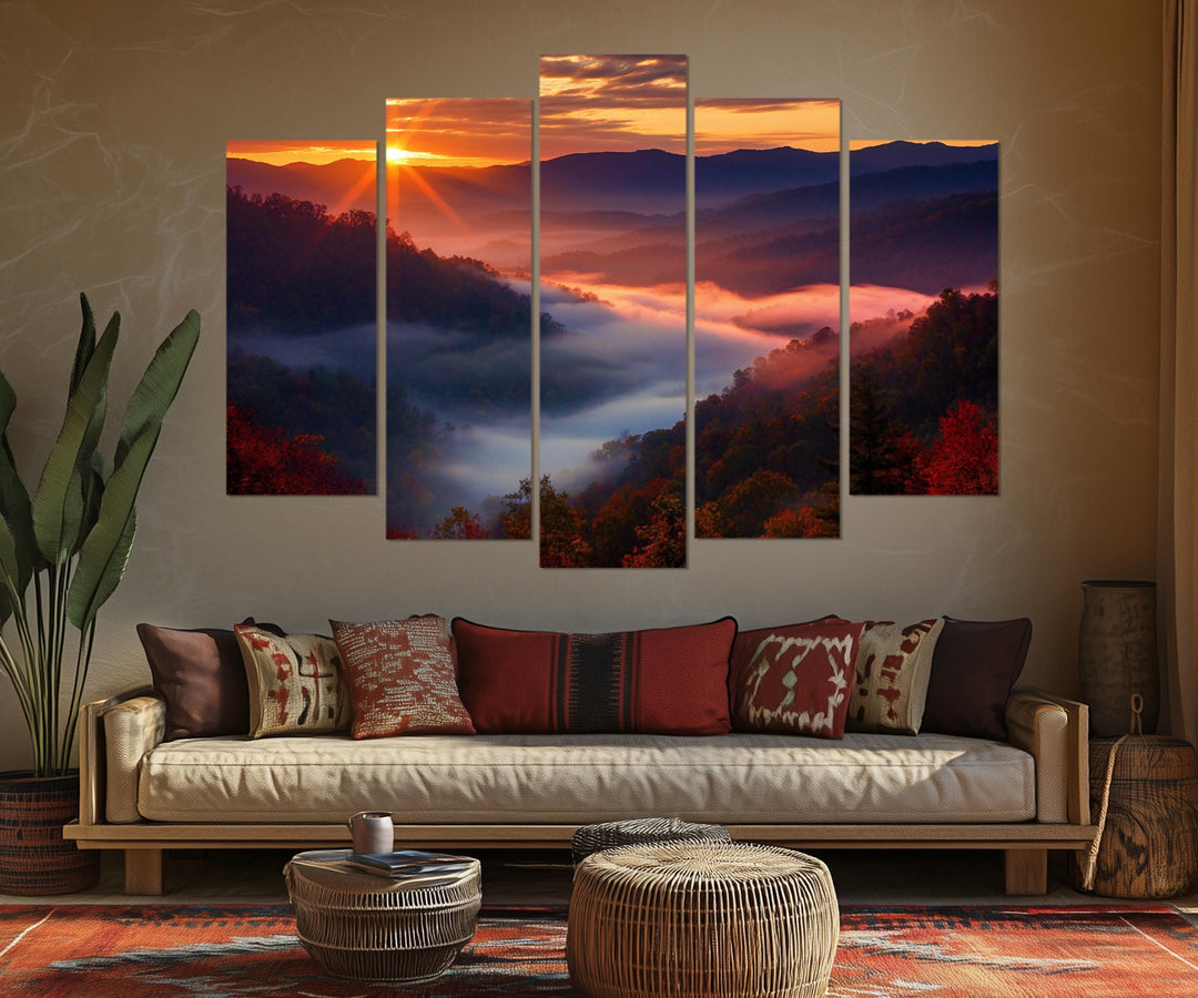 5 Piece Smokey Mountains Sunset Multi-Panel Canvas Wall Art