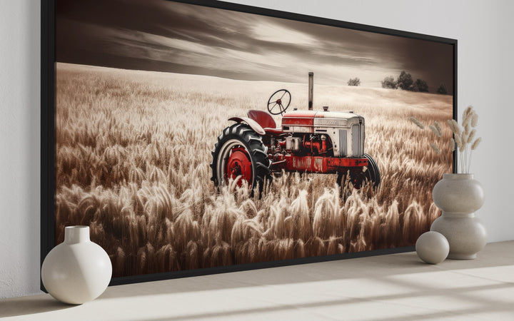 Red Tractor In The Wheat Field Rustic Farmhouse Wall Decor side view