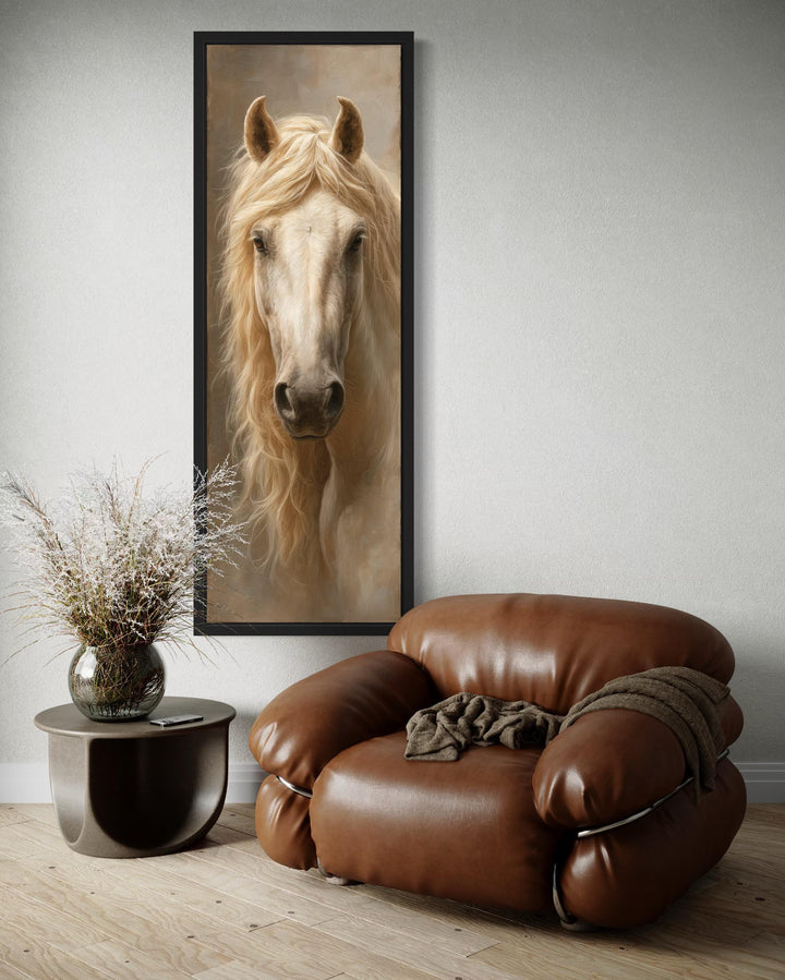 Tall Narrow Rustic Palomino Horse Canvas Print - Vertical Wall Art for Farmhouse Living Room Decor