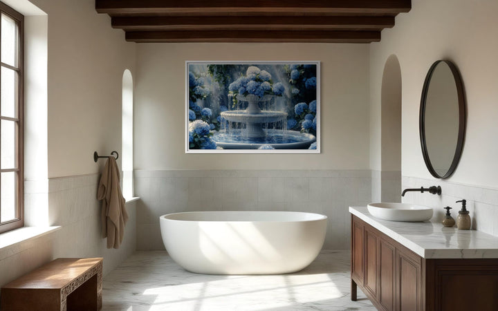 Blue Flowers Fountain Bathroom Canvas Wall Art