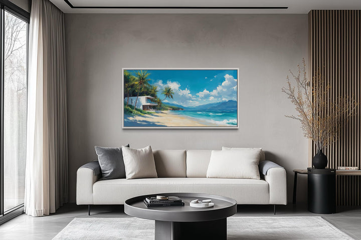 Tropical Beach House Ocean View Horizontal Canvas Wall Art