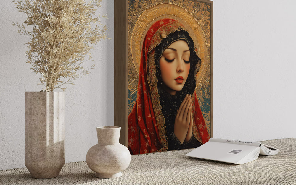 Blessed Virgin Mary Modern Icon Framed Christian Canvas Wall Art side view