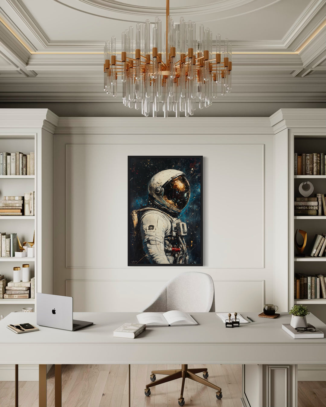 Astronaut Graffiti Framed Canvas Wall Art in the office