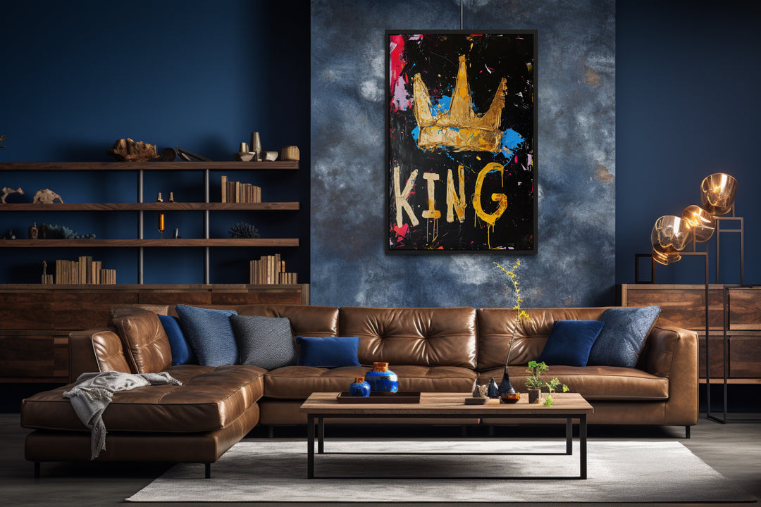 King Graffiti Wall Art - Crown Canvas Print in man cave