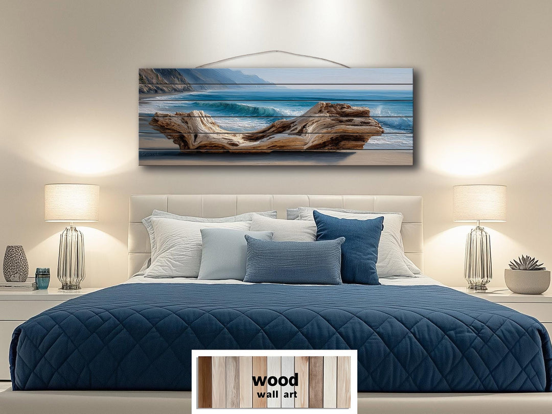 Driftwood On Beach Long Horizontal Coastal Distressed Wood Wall Art