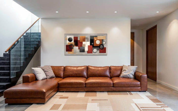 Modern Geometric Abstract  Red, Black, Beige and Orange Shapes Canvas Wall Art