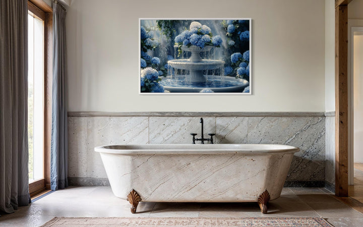 Blue Flowers Fountain Bathroom Canvas Wall Art