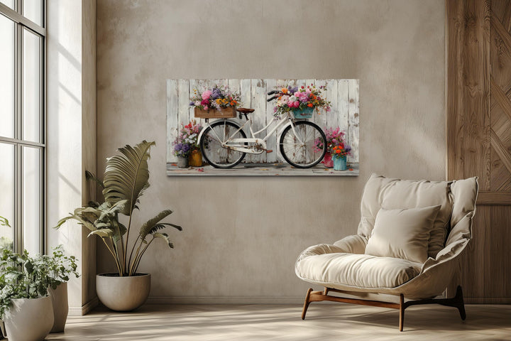 Vintage Bicycle with Flowers Canvas Wall Art