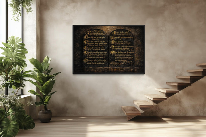 Dark Gold Ten Commandments Christian Canvas Wall Art